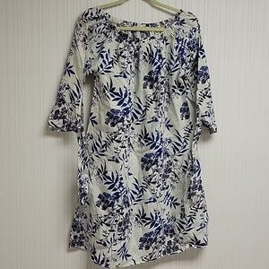 Valentina Naldi blue white off the shoulder linen dress. Made in Italy medium